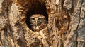 Small owl perched in tree hollow Royalty Free Stock Photo