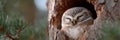 A small owl is sleeping in a tree hollow Royalty Free Stock Photo
