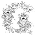 Small Owls on tree branch - hand drawn doodle vector Royalty Free Stock Photo