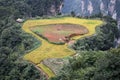 The small paddy field hidden inside the Zhangjiajie mountain in Hunan province in China