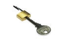 Small padlock but the bigger key Royalty Free Stock Photo