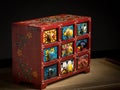 Small painted box with drawers for spices Royalty Free Stock Photo