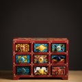 Small painted box with drawers for spices Royalty Free Stock Photo