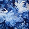 Abstract Blue And White Painting With Baroque Style And Detailed Feather Rendering