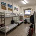 Backpacker dormitory room with bunk beds Royalty Free Stock Photo