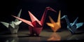 Small paper origami figures, colored origami. Generative AI