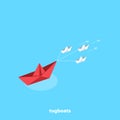 Small paper ships tow a large red boat Royalty Free Stock Photo