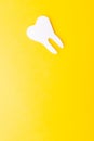 Small Paper tooth on a yellow background. Place for text. From above Royalty Free Stock Photo