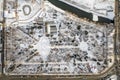 Small park with bare trees covered with snow. Aerial view to winter park in Yekaterinburg Royalty Free Stock Photo