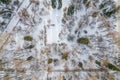 Small park with bare trees covered with snow. Aerial view to winter park in Yekaterinburg Royalty Free Stock Photo