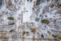 Small park with bare trees covered with snow. Aerial view to winter park in Yekaterinburg Royalty Free Stock Photo