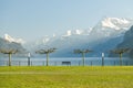 Small park in Brunnen, Switzerland at the shores of Lake Lucerne