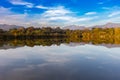 Lake of Sartirana (Italy), with view of Mount Resegone.