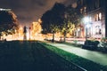 Small park in Mount Vernon at night, in Baltimore, Maryland.