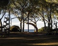 Small park with playground near a mediterranean sea