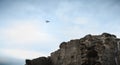 Small passenger plane flying over Isle of Yeu near France Royalty Free Stock Photo