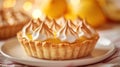 A small pastry with meringue on top of a white plate, AI Royalty Free Stock Photo