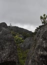 Small path in middle of big natural monoliths in countryside