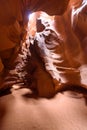 Small Path through Upper Antelope Canyon. Natural rock formation in beautiful colors. Beautiful wide angle view of amazing Royalty Free Stock Photo