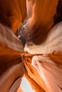 Small Path through Upper Antelope Canyon. Natural rock formation in beautiful colors. Beautiful wide angle view of amazing Royalty Free Stock Photo