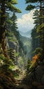 Miyazaki Hayao Style: Peculiar Sequoia On Canyon Mountainside Royalty Free Stock Photo