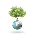 Small peaceful green planet ,tree on globe