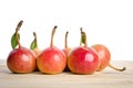 Small pears and leaves on wooden table Royalty Free Stock Photo