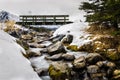 Small pedestrian bridge over a creek on a winter day Royalty Free Stock Photo