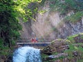 Small pedestrian bridges over the Giessbach stream and between the waterfalls Giessbach Falls / GiessbachfÃÂ¤lle or Giessbachfaelle