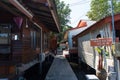 A small pedestrian walk bridge alley in Klongmad fishing village Royalty Free Stock Photo