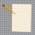 Small Pencil with Eraser and Blank Lined White Paper on Two Toned Polka Dot Backdrop. Seamless Tiny Holes in Pastel Royalty Free Stock Photo