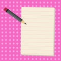 Small Pencil with Eraser and Blank Lined White Paper on Two Toned Polka Dot Backdrop. Seamless Tiny Holes in Pastel Royalty Free Stock Photo