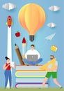 Small people education concept. idea raising a career to success. Paper cut and craft style.Paper art origami Vector illustration.
