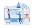 Small people programmers coding and correct errors in project. Laptop screen with program code. Royalty Free Stock Photo