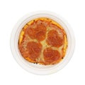 Small pepperoni pizza on a white paper plate Royalty Free Stock Photo