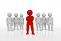Small person the leader of a team allocated with red colour. 3d rendering. Isolated white background. Royalty Free Stock Photo