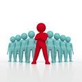 Small person the leader of a team allocated with red colour. 3d rendering. Isolated white background. Royalty Free Stock Photo