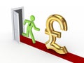 Small person running to pound sterling sign. Royalty Free Stock Photo