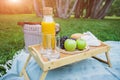 Small picnic table in the park in the morning Royalty Free Stock Photo