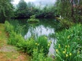 A small picturesque private pond in the village of UrnÃÂ¤sch Urnaesch or Urnasch - Canton of Appenzell Ausserrhoden, Switzerland