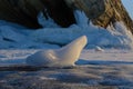 Small piece of ice on lake Baikal at sunrise