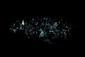 Small pieces of broken blue glass isolated on black background. Texture of broken glass