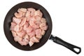 Small pieces of raw chicken meat in frying pan Royalty Free Stock Photo