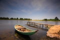 Small pier with boat in a pond