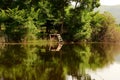 Small pier reflecting in water at Hutovo Blato nature reserve