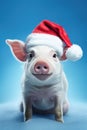 the small pig is wearing a santa hat and it's eyes are open Royalty Free Stock Photo