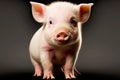 Small piglet with fluffy pink skin on dark grey background