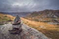 Small pile of balanced stones on Mount Ulriken Royalty Free Stock Photo