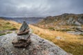 Small pile of balanced stones on Mount Ulriken Royalty Free Stock Photo