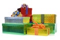 Small pile of Christmas gift boxes or presents isolated on white background Royalty Free Stock Photo